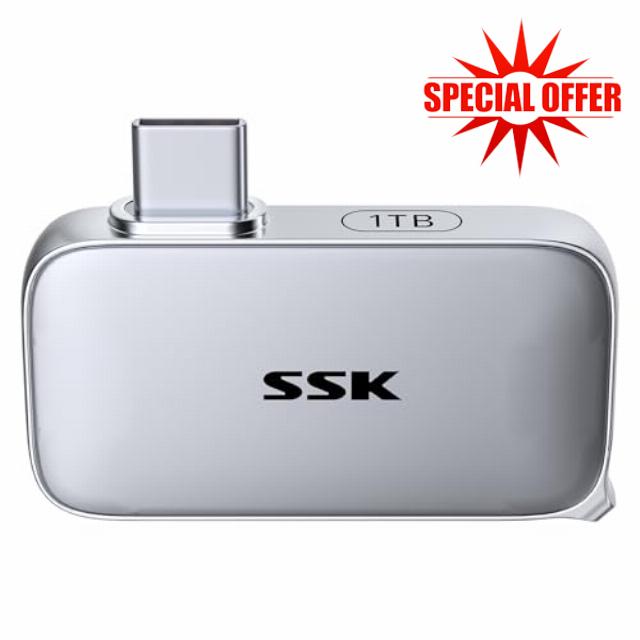 SSK USB-C Drive 1TB Portable SSD External Solid State Drive Up to 1050MB/s                                                          TLC Flash Sustained High Speed Write