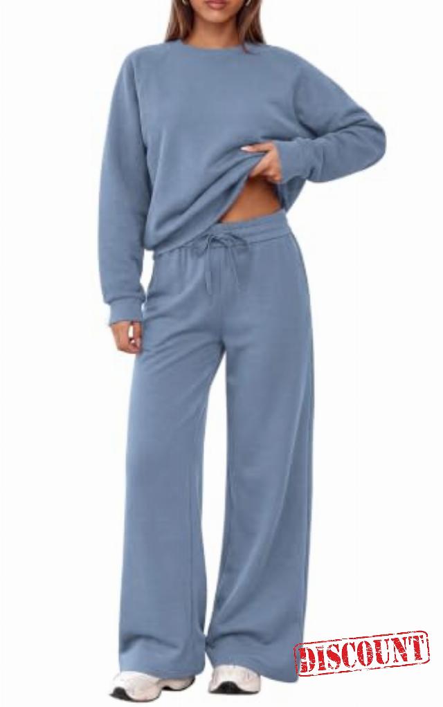 PRETTYGARDEN 2 Piece Lounge Sets Fall Matching Sweatsuits Women Clothing                                                          Loose Crewneck Sweatshirts & Wide Leg Pants Pockets