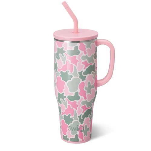Blushing Camo | Leakproof Lid - Triple Insulated Stainless Steel - Handle & Straw Included - Cup Holder Friendly - Dishwasher Safe