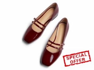 Coutgo Women's Mary Jane Flats Square Toe Ballet Flats Double Strap Slip On Dressy Shoes for Work Office