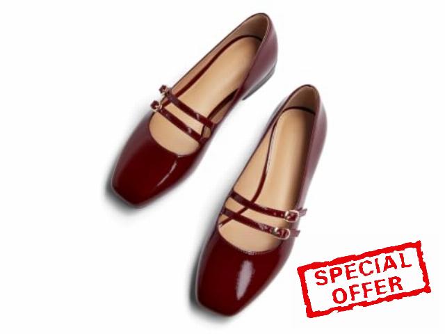 Coutgo Women's Mary Jane Flats Square Toe Ballet Flats Double Strap Slip On Dressy Shoes for Work Office