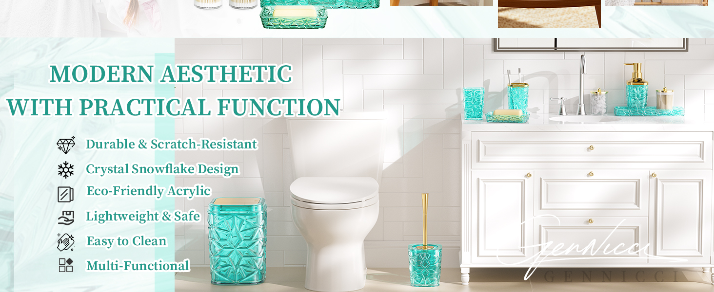 9-Piece Teal Bathroom Set with Trash Can
