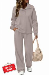 Sampeel 2 Piece Sets for Women Henley Snaps Sweatsuits Sweat Set Lounge Matching Sets Travel Vacation Airport Outfits