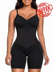 SHAPERX Women's Shapewear Bodysuit Bonded Tummy Control Panel Seamless Faja                                                          Double-Layer Waist Shaping Panel