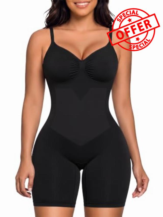 SHAPERX Women's Shapewear Bodysuit Bonded Tummy Control Panel Seamless Faja                                                          Double-Layer Waist Shaping Panel