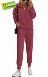 PRETTYGARDEN Long Sleeve Half Zip Sweatsuits Women 2 Piece Sets Outfits                                                          Drawstring Lapel Pullover Sweatshirts