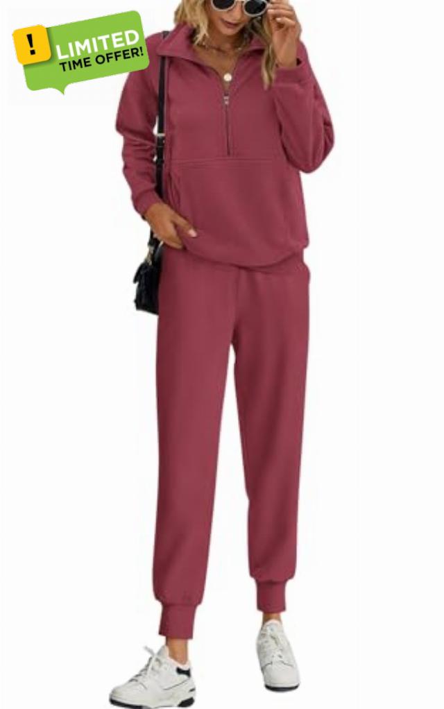 PRETTYGARDEN Long Sleeve Half Zip Sweatsuits Women 2 Piece Sets Outfits                                                          Drawstring Lapel Pullover Sweatshirts
