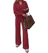 PRETTYGARDEN Womens Sweatsuits 2 Piece Outfits Matching Sets | Wide Leg Sweatpants&Polo V Neck Sw...