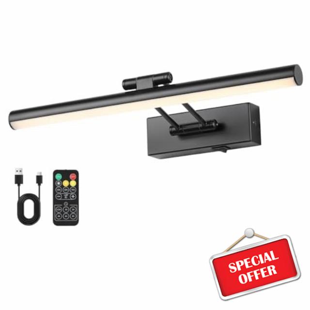 JUSHENG Black Picture Lights for Wall Battery Operated Gallery Lights 3CCT Dimmable Art Lamp Wireless Painting Lights for Display