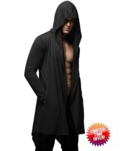 Men's Long Hooded Cardigan                                                          Open Front