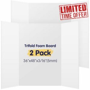 AKONEGE 2 Pack White Trifold Poster Board 36" x 48" Foam Core