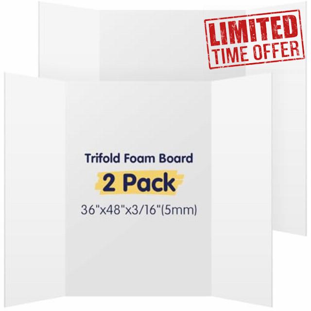 AKONEGE 2 Pack White Trifold Poster Board 36" x 48" Foam Core