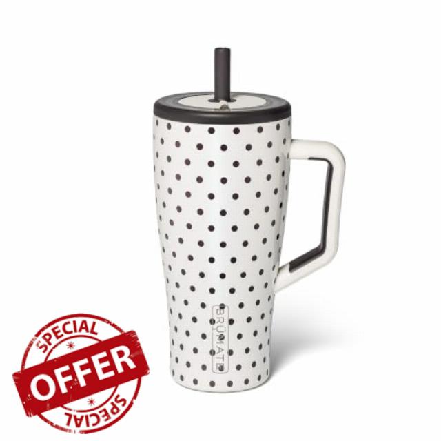 BrüMate Era 30 oz Tumbler with Handle & Straw | 100% Leakproof Insulated Water Bottle Tumbler with Lid & Flexible SoftSip Straw | Made of Stainless Steel | Cup Holder Friendly | 30oz (Polka Pearl)
