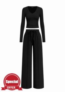 PRETTYGARDEN Women's 2 Piece Lounge Sets Matching Clothing                                                          V Neck Long Sleeve Tops