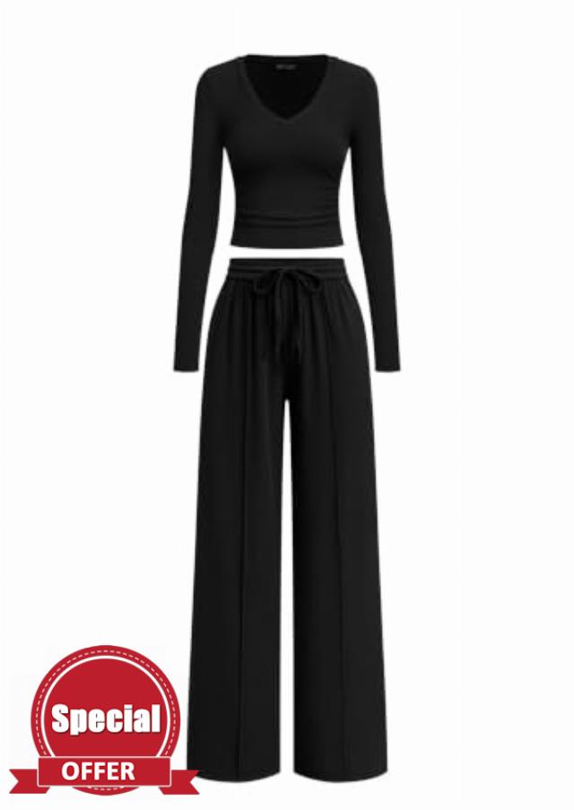 PRETTYGARDEN Women's 2 Piece Lounge Sets Matching Clothing                                                          V Neck Long Sleeve Tops