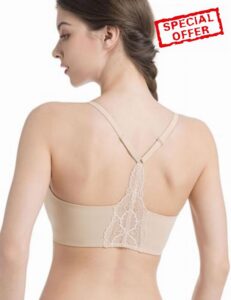 Lusait Women Wireless Jelly Bra Seamless Lace Racerback Everyday Tshirt Bra                                                          Full coverage
