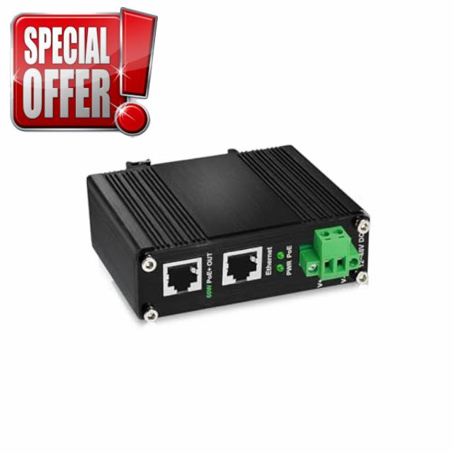 1-Port 10/100/1000 Base-T RJ45 to 1-Port IEEE802.3at 60W PoE Injecto
