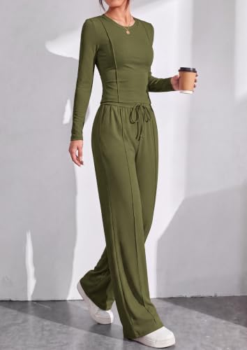 Crop Top Drawstring High Waist Pants Set
