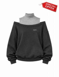 Aelfric Eden Womens Boxy Off The Shoulder Mock Neck Sweatshirt                                                          Minimalist Workwear Style