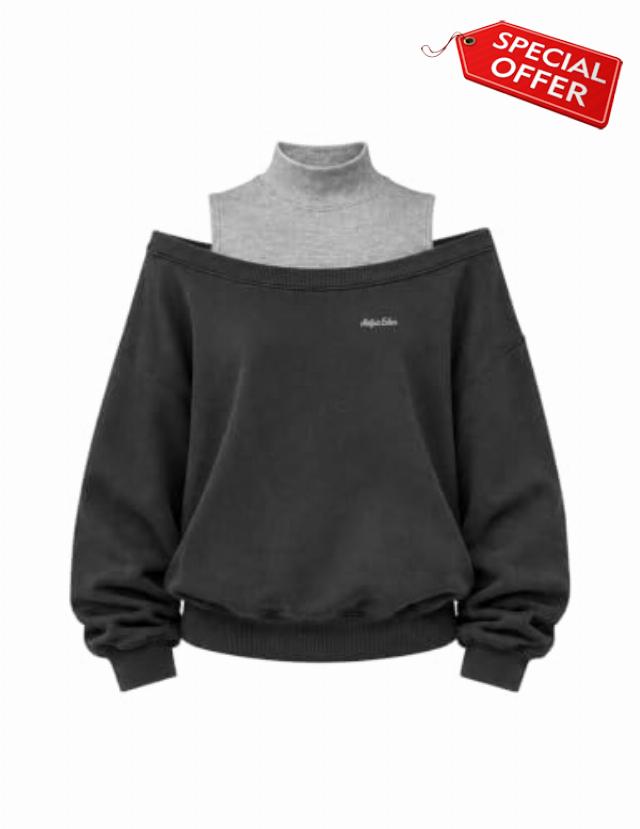 Aelfric Eden Womens Boxy Off The Shoulder Mock Neck Sweatshirt                                                          Minimalist Workwear Style