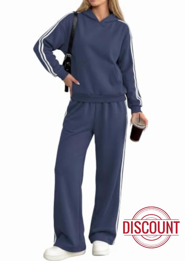 PRETTYGARDEN Womens Striped Sweatsuits 2 Piece Outfits Matching Lounge Sets                                                          Oversized Hoodie Sweat Set