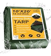 Winpull Tarp 10x12 Feet 16 Mil Heavy Duty Waterproof Tarp, Large Multipurpose Cover with Brass Gr...