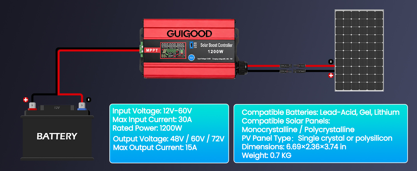 boost mppt solar charge controller 30a 48v 72v golf cart for 1200w charger lifepo4