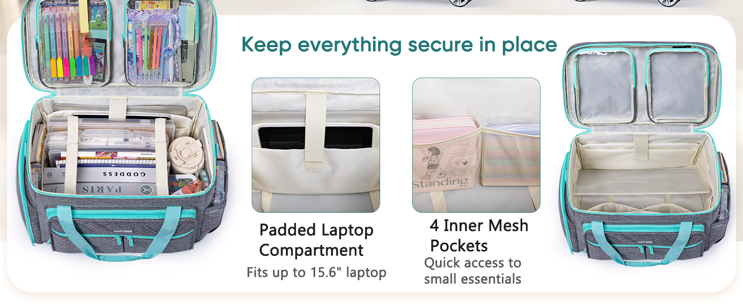 Rolling Teacher Bag with Wheels, Teacher Tote with Accordion File Organizer and Laptop Storage