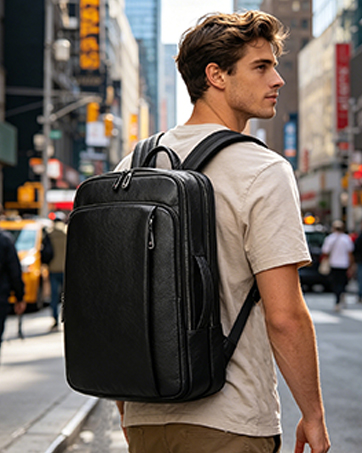 Yevabo Genuine Leather Black Backpack - 15.6 Inch Business Laptop Backpack for Men & Women, Multi...