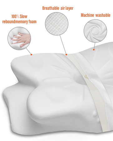 CCidea Dual Ear Relief Zone Contour Pillow, Ice Silk Satin Cervical Memory Foam Pillow for Sleepi...