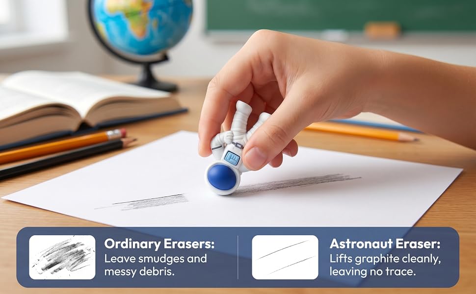 Bulk 3D erasers in space theme, displayed as classroom prizes and treasure box rewards