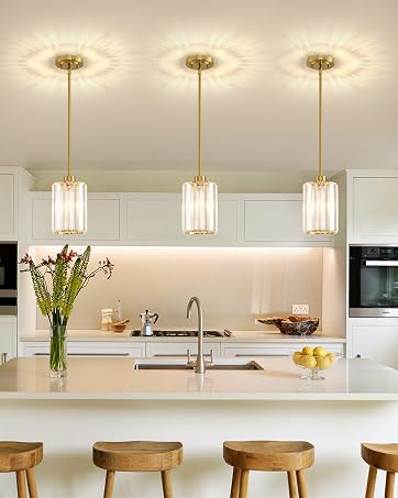3 Pack Pendant Lights Kitchen Island, Modern Black Pendant Light Fixtures, Mini Chandelier Crysta...