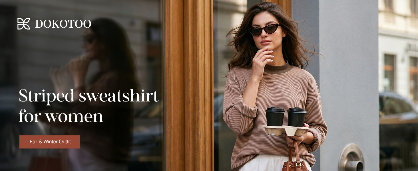 Dokotoo striped mock neck sweatshirt for women long sleeve tops fall fashion
