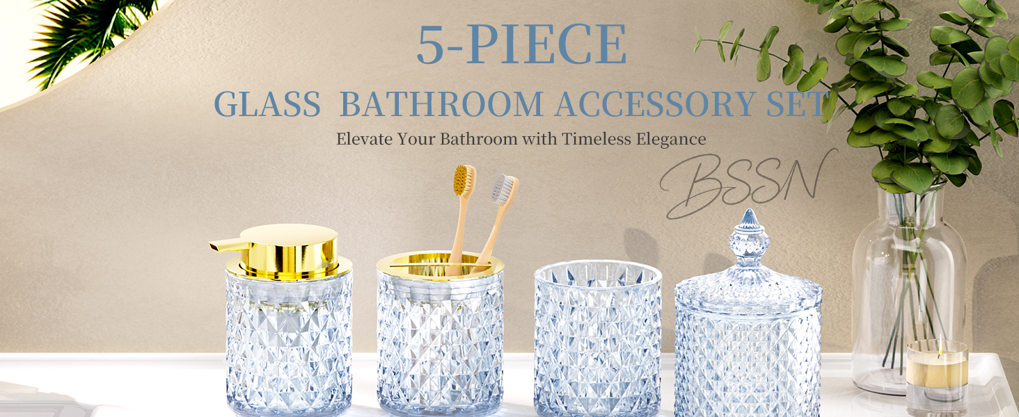 Blue Glass Bathroom Accessories Set