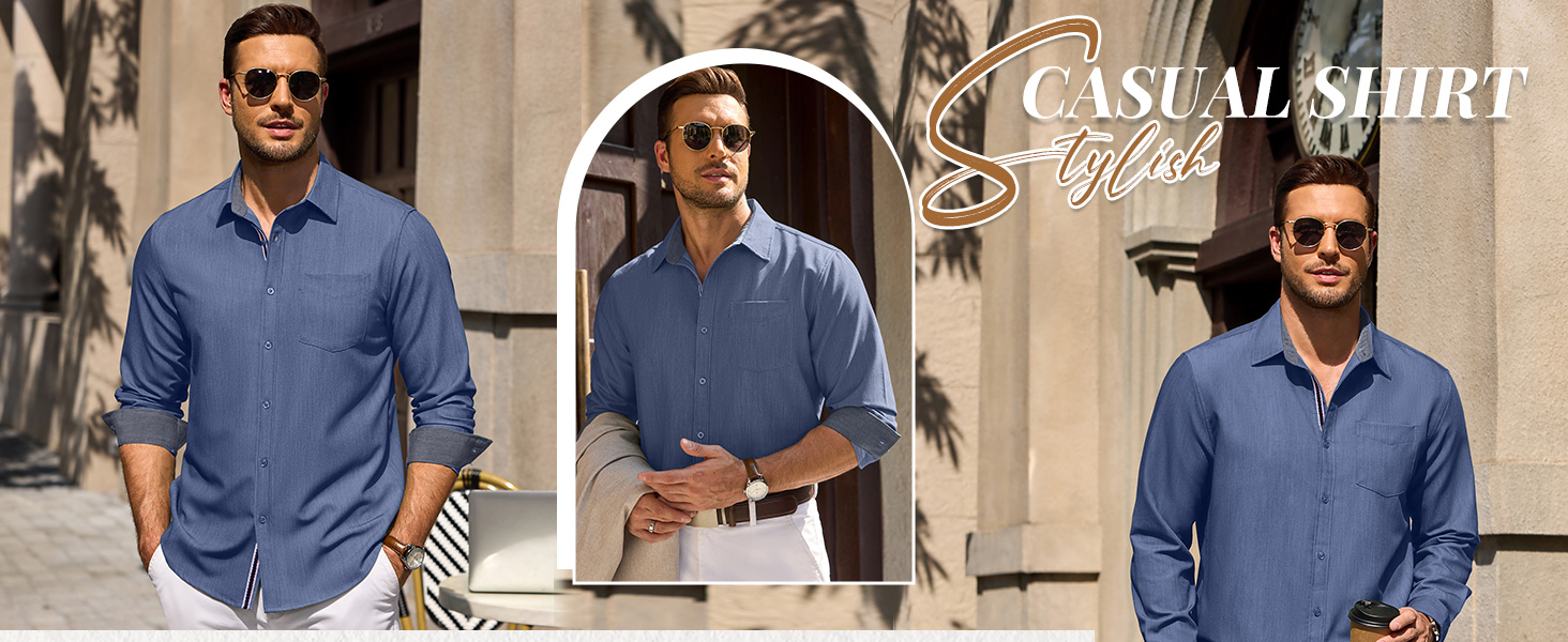 mens button down shirt long sleeve casual dress shirt with pocket