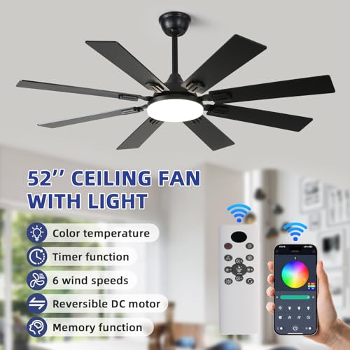 Quiet Reversible Motor,Farmhouse Ceiling Fan with RGB Lights for Bedroom