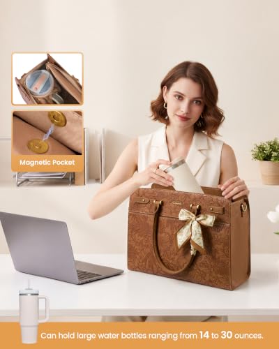 15.6 Inch Large Faux Leather Work Bag Waterproof Briefcase Handbag for Teacher Business Gif