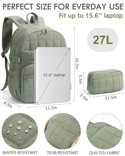 15.6" Puffer College Laptop Backpack 27L Quilted Work Back Pack w/ Double Zipper