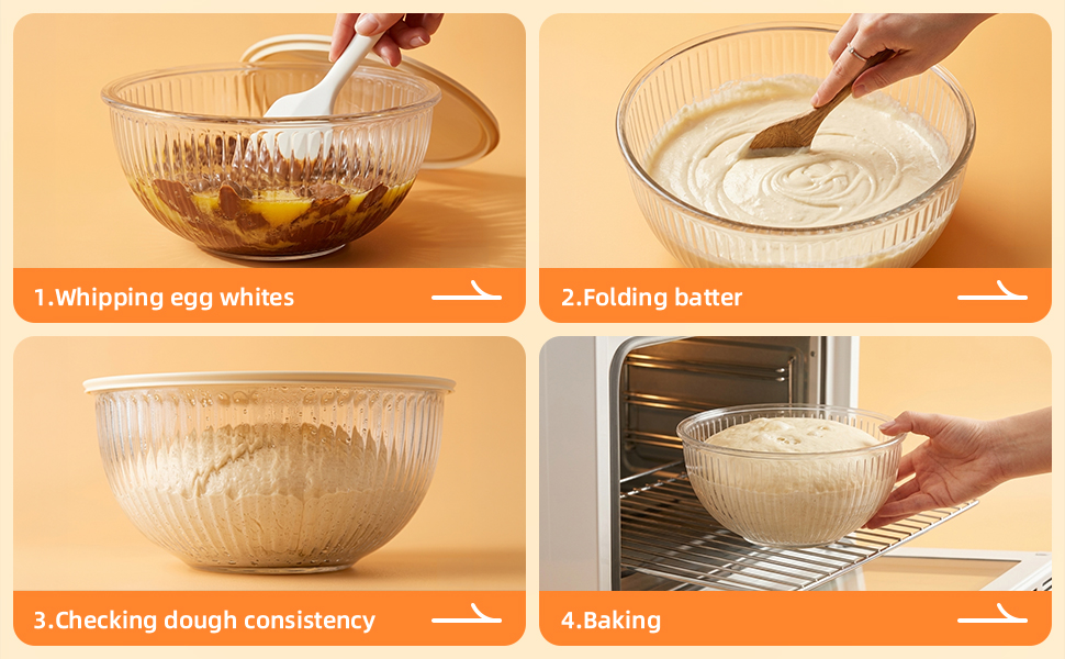 Glass Mixing Bowls Glass Bowls with Lids Set, Large Salad Bowls,Space-Saving Nesting Storage bowls