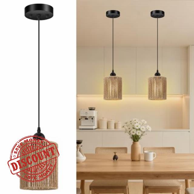 2 Pack Rattan Pendant Lights Kitchen Island