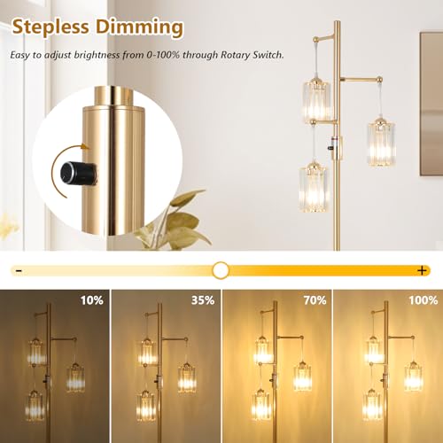 Industrial Tree Standing Lamps with K9 Crystal Shade