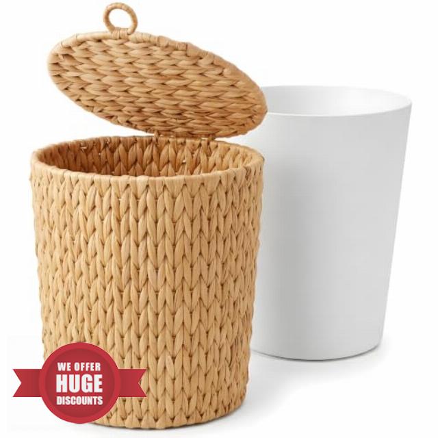 Wicker Trash Can with Lid