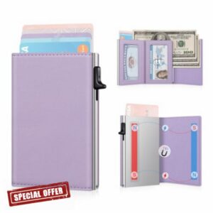 Small Wallet Women RFID Blocking Slim Card Wallet - Compact Credit Card Holder for 9-12 Cards with Cash Slot & Clear ID Window