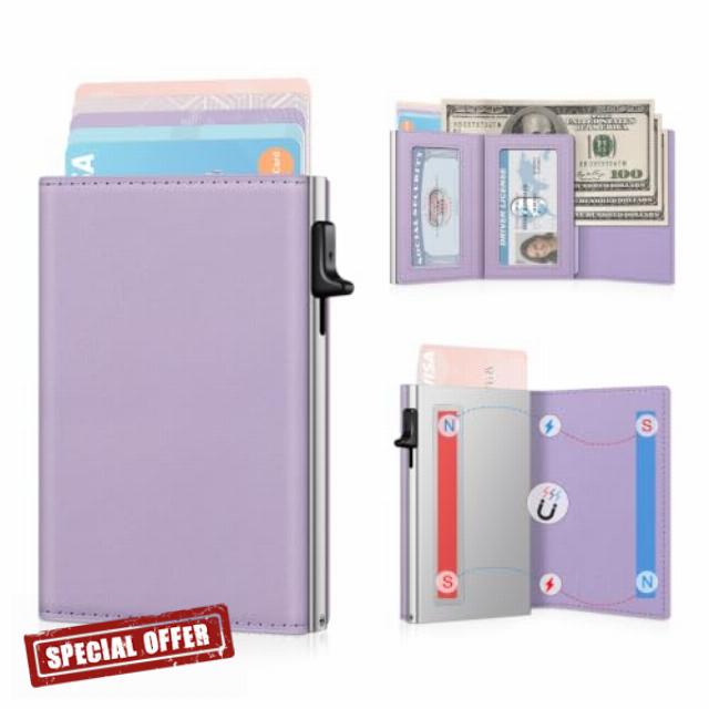 Small Wallet Women RFID Blocking Slim Card Wallet - Compact Credit Card Holder for 9-12 Cards with Cash Slot & Clear ID Window