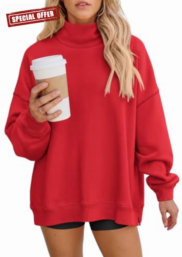 PRETTYGARDEN Womens Mock Neck Sweatshirt Oversized Pullover                                                          Loose Fit