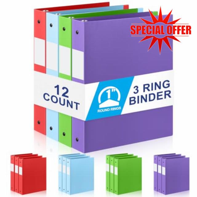 Henoyso 12 Pack 1 Inch 3 Ring Plastic Binders