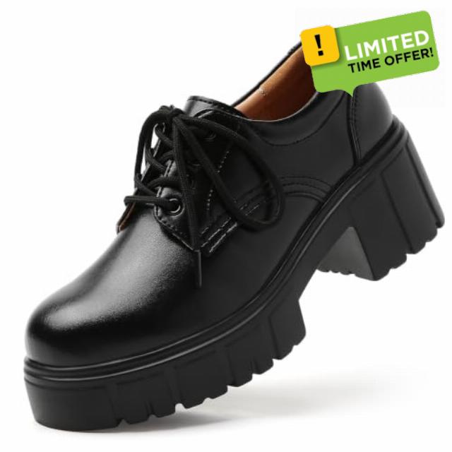 Platform Oxfords for Women Chunky Heel Lace-Up Leather Dress Shoes Womens Oxford Ladies Lug Sole Non-slip Work Business Casual Shoe Comfortable Plain Toe Professional Heels Classic