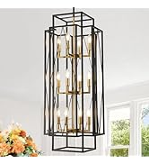 8-Light Lantern Tiered Pendant Light Fixtures, No Assembly Required Farmhouse Chandelier for Entr...
