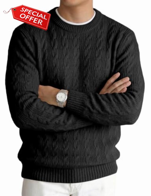 JMIERR Mens Cable Knit Crewneck Sweater Casual Long Sleeve Pullover Tops                                                          Classic Texture