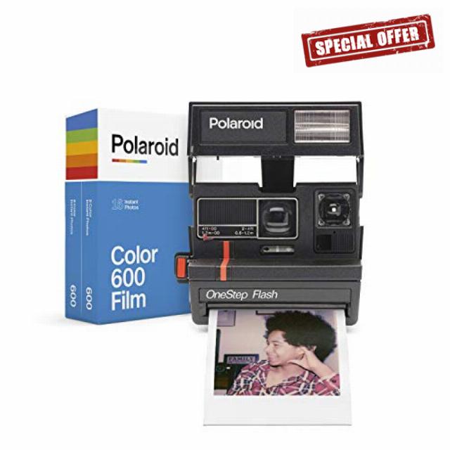 Polaroid OneStep 600 Camera Red Stripe + 600 Color Double Pack Film Bundle — Retro Instant Photography Set (Renewed)